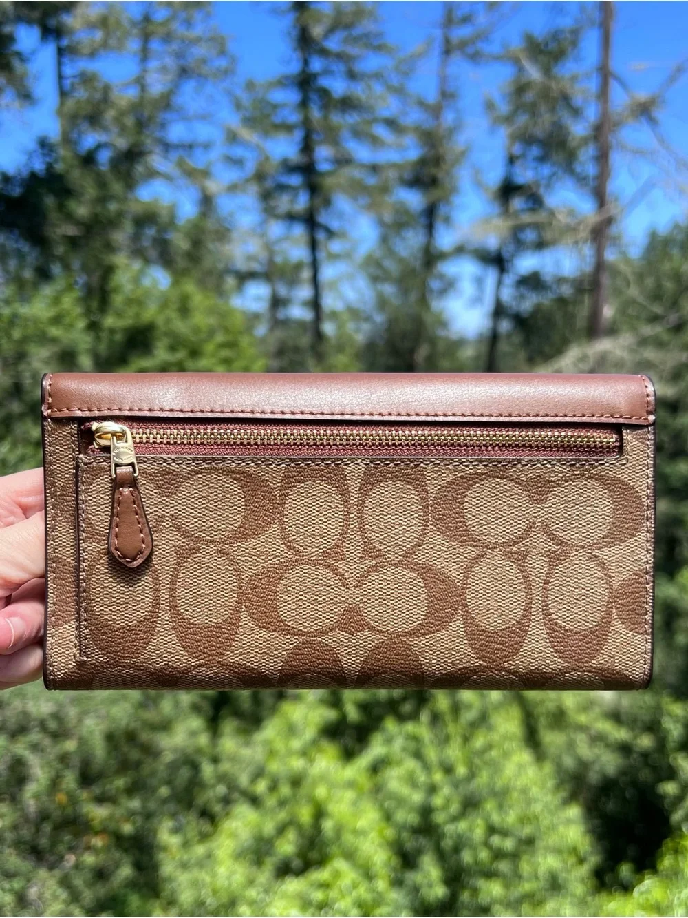 COACH Leather Trifold Wallet Brown w Gold Hardware AUTHENTIC